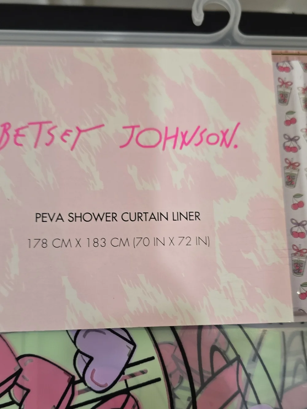 Betsey Johnson Matcha & Cherry Print PEVA Shower Curtain Liner